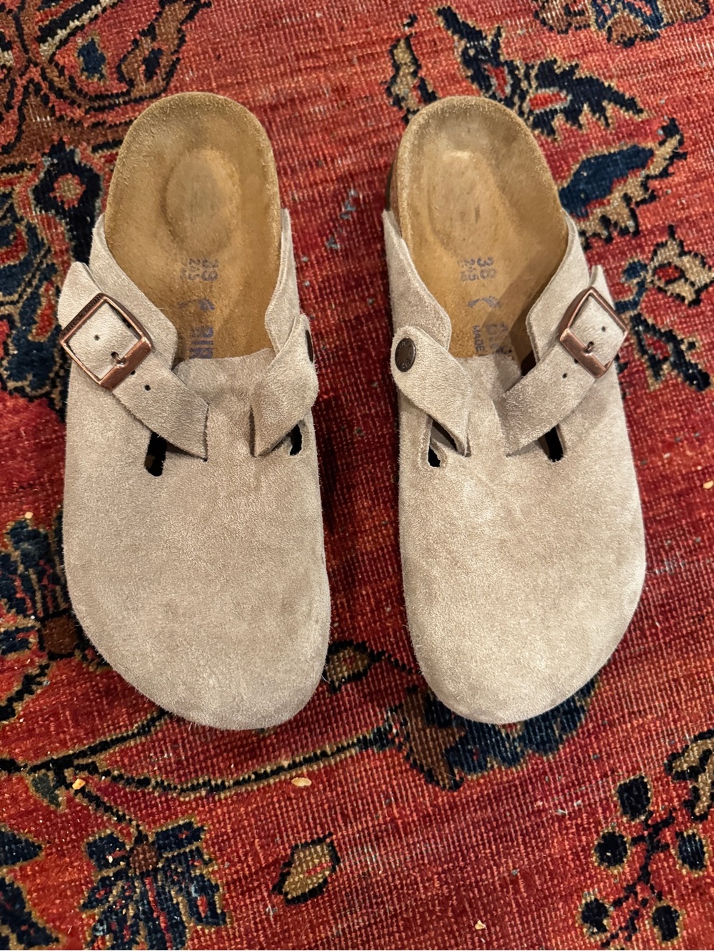 Birkenstock Women's Suede Boston Mules in Taupe